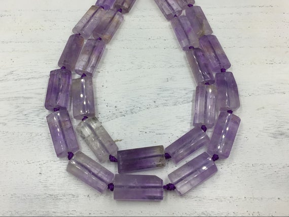 8 Sided Clear Amethyst Rectangle Beads Chunky Amethyst Quartz Crystal Beads Vertical Drilled Slice Slab Beads 13-15*27-30mm 13pieces/strand