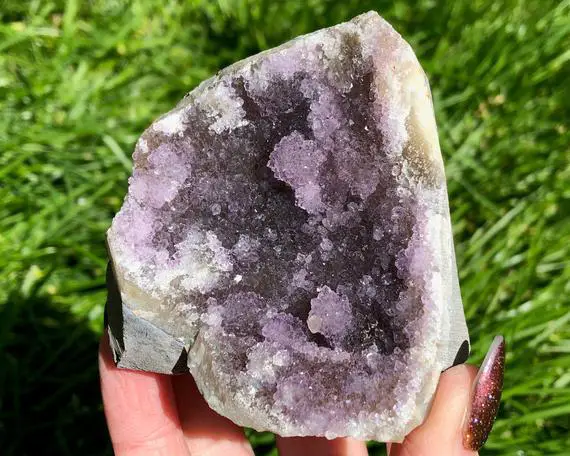 Standing Uruguayan Amethyst Cluster With Rosettes, Amethyst Stalactite Flowers, Cut Base Druzy Geode, February Birthstone Gift For Her #8