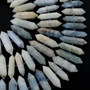 Shop Aquamarine Bead Shapes! Natural Aquamarine Beads Faceted Double Terminated Points Large Center Drilled Real Genuine Soft Blue Aquamarine Focal Pendant 15.5" Strand | Natural genuine other-shape Aquamarine beads for beading and jewelry making.  #jewelry #beads #beadedjewelry #diyjewelry #jewelrymaking #beadstore #beading #affiliate #ad