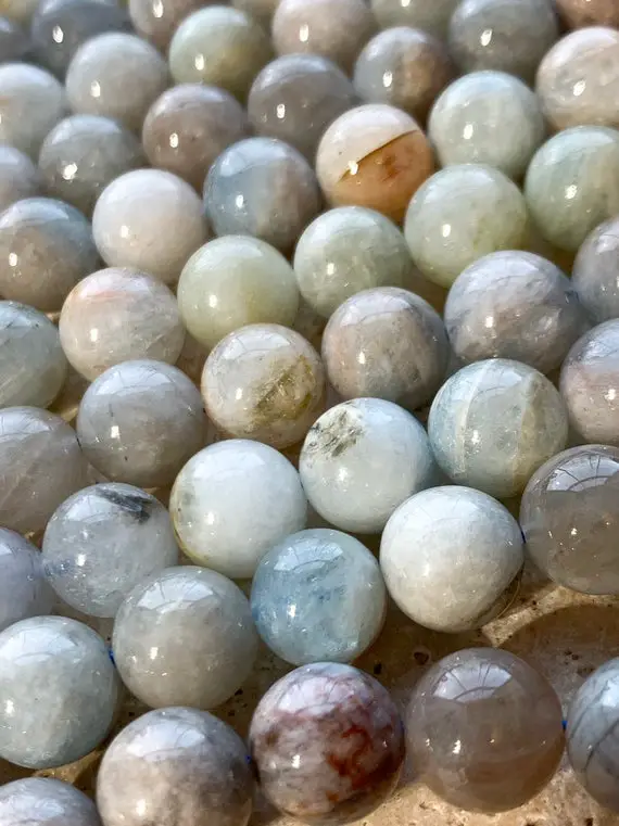 Natural Blue Round Aquamarine Beads / 12 Mm Approx/ Soft Pale  Multi Tone Gemstone Beads / Beryl