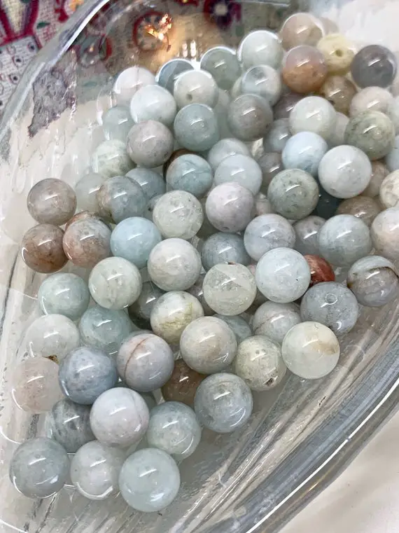 Natural Blue Round Aquamarine Beads / 8mm Approx/ Soft Pale Blue Gemstone Beads / Tonal Variance Sold In A Bag