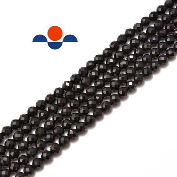 Black Tourmaline Faceted Round Beads 2mm 3mm 4mm 5mm 15.5" Strand