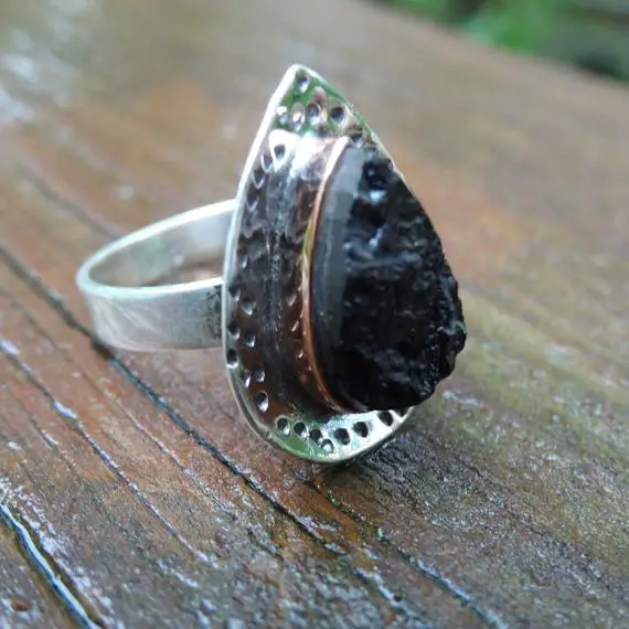 Natural Black Tourmaline Rough Stone Sterling Silver Ring Size 7 Sterling Silver Ring Natural Stone Ring Natural Stone Ring Size 7