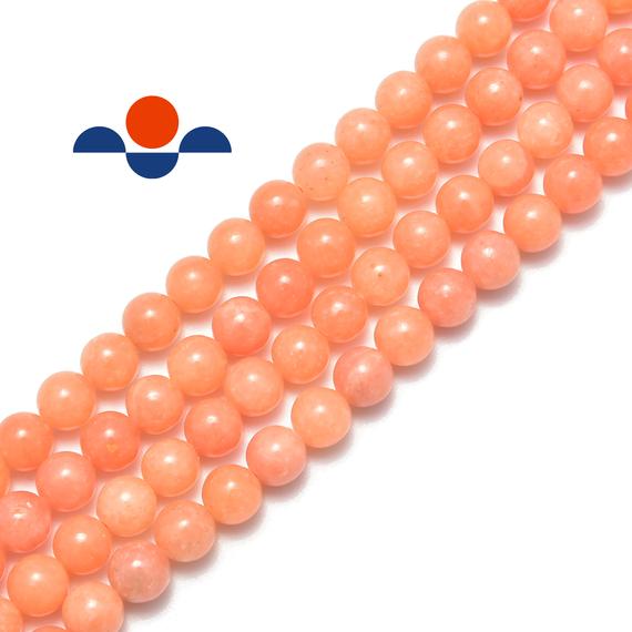 Peach Calcite Smooth Round Beads 6mm 8mm 10mm 12mm 15.5" Strand