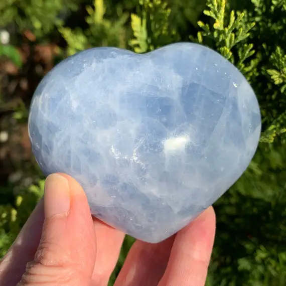 3.3" Blue Calcite Heart - Natural Crystal - Polished - Healing Crystal - Meditation Stone- Decorative Puffy Heart Gift- From Madagascar 339g