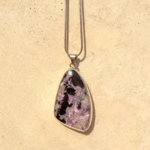 Shop Charoite Pendants! Large Gemstone Silver Pendant, Charoite Stone Necklace, Mauve Gemstone, Gift for Her | Natural genuine Charoite pendants. Buy crystal jewelry, handmade handcrafted artisan jewelry for women.  Unique handmade gift ideas. #jewelry #beadedpendants #beadedjewelry #gift #shopping #handmadejewelry #fashion #style #product #pendants #affiliate #ad