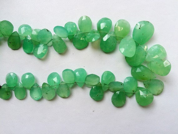 6x7-9x15mm App Chrysoprase Faceted Pear Briolettes, Green Chrysoprase Beads, 20pcs Shaded Chrysoprase For Jewelry
