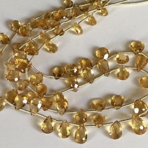 Shop Citrine Bead Shapes! 5x7mm – 7x9mm Citrine Faceted Pear Beads, Natural Citrine Faceted Pear Briolettes, Citrine For Jewelry, Orange Beads (4IN To 8IN Options) | Natural genuine other-shape Citrine beads for beading and jewelry making.  #jewelry #beads #beadedjewelry #diyjewelry #jewelrymaking #beadstore #beading #affiliate #ad