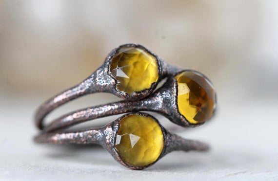 Citrine Ring - Rose Cut Solitaire Ring - November Birthstone Jewelry