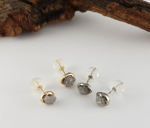 Rough Diamond Bezel Post Earrings Recycled Gold - Rose, White, Or Yellow Gold Custom Made Earrings By Dawn Vertrees