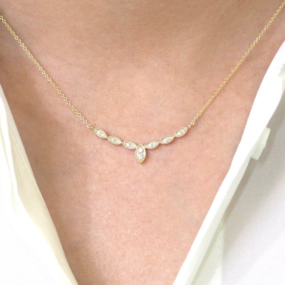 14k Diamond Art Deco Necklace / Diamond Necklace / Art Deco Necklace / Diamond Vintage Necklace / Diamond Pendant / Everyday Necklace