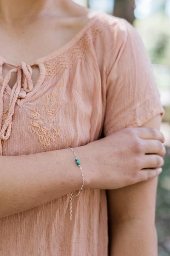 Green Emerald Dainty Gemstone Bracelet In Gold, Silver, Bronze, Rose Gold - 6" Chain With 2" Adjustable Extender - May Birthstone Bracelet