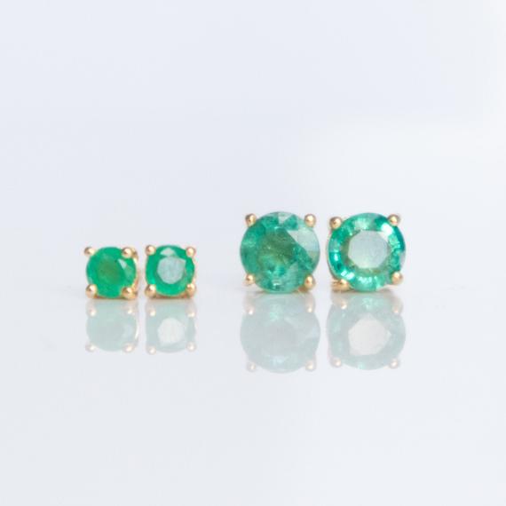 Emerald Stud Earrings In Gold & Sterling Silver Natural Emerald Studs, May Birthstone Jewelry, Birthday Gift For Wife, Gemstone Earrings