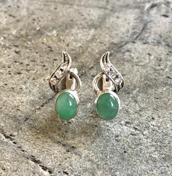 Emerald Earrings, Natural Emerald, May Birthstone, Vintage Earrings, Green Earrings, Green Emerald, Genuine Emerald, Silver Earrings