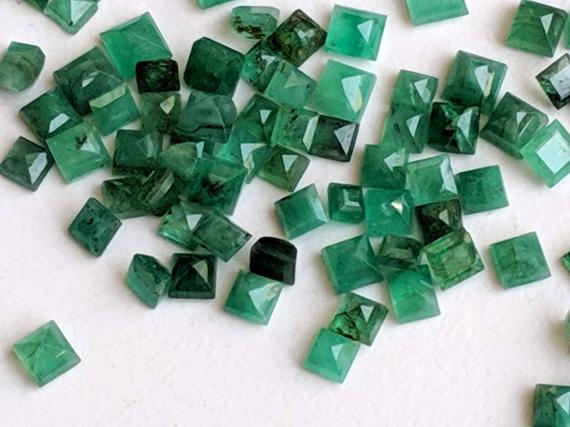 3-4mm Emerald Princess Cut Stones, Natural Emerald Princess Cut Gemstones, Loose Square Emerald For Jewelry, 5 Pieces Green Gemstone- Aph36