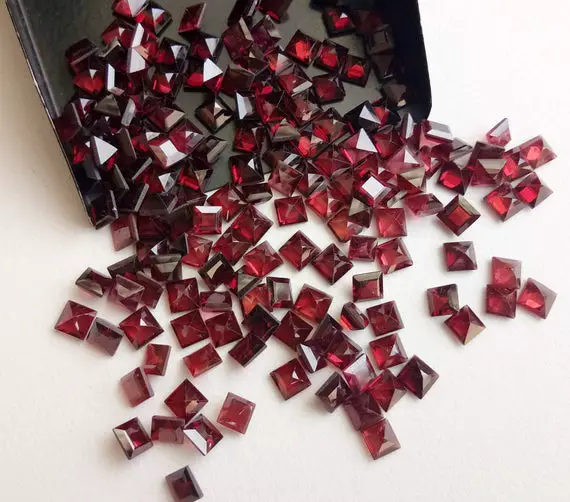 5mm  Garnet Princess Cut Stone, Natural Faceted Square Garnet Stones, Loose Garnet Cut Stone For Jewelry (10cts To 20cts Options)- Adg139