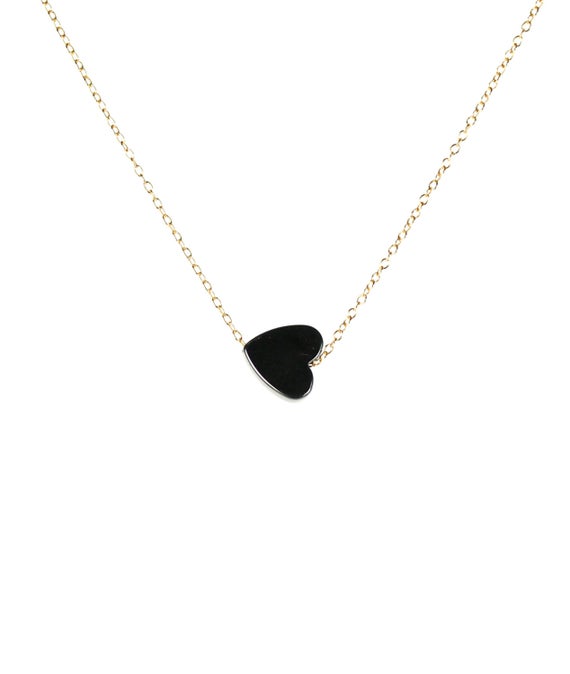 Heart Necklace - Hematite Necklace - Tiny Heart Charm - Horizontal Necklace - A Little Heart On A 14k Gold Filled Or Sterling Silver Chain