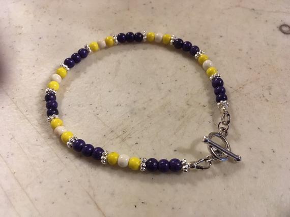 Purple Bracelet - Lsu Jewelry - Silver Jewellery - Gemstone - White - Yellow - Beaded - Howlite
