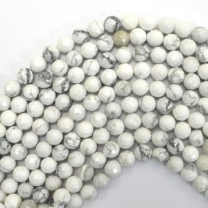 Shop Howlite Beads! 6mm faceted white howlite round beads 15.5" strand 38048 | Natural genuine beads Howlite beads for beading and jewelry making.  #jewelry #beads #beadedjewelry #diyjewelry #jewelrymaking #beadstore #beading #affiliate #ad