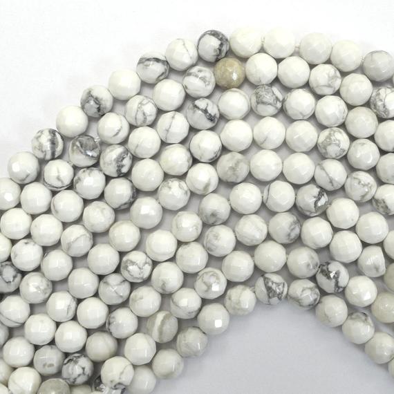 6mm Faceted White Howlite Round Beads 15.5" Strand 38048