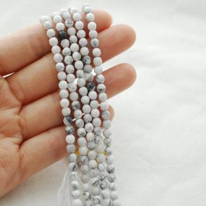 Shop Howlite Faceted Beads! Natural White Howlite Semi-precious Gemstone FACETED Round Beads – 4mm – 15" strand | Natural genuine faceted Howlite beads for beading and jewelry making.  #jewelry #beads #beadedjewelry #diyjewelry #jewelrymaking #beadstore #beading #affiliate #ad