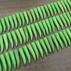 Shop Howlite Bead Shapes! Green Howlite Horn Beads Howlite Tusk Point Claw Horn Tooth Spike Bead Strand Top Drilled Loose Equal Beads supplies 15.5" full strand | Natural genuine other-shape Howlite beads for beading and jewelry making.  #jewelry #beads #beadedjewelry #diyjewelry #jewelrymaking #beadstore #beading #affiliate #ad