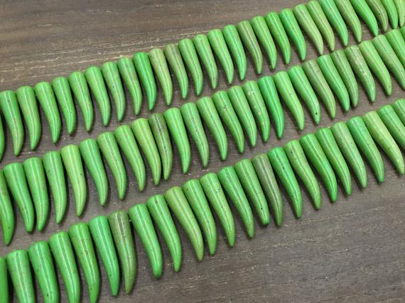 Green Howlite Horn Beads Howlite Tusk Point Claw Horn Tooth Spike Bead Strand Top Drilled Loose Equal Beads Supplies 15.5" Full Strand