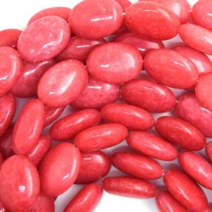 18mm pink jade flat oval beads 15.5" strand S2 36745 | Natural genuine other-shape Gemstone beads for beading and jewelry making.  #jewelry #beads #beadedjewelry #diyjewelry #jewelrymaking #beadstore #beading #affiliate #ad