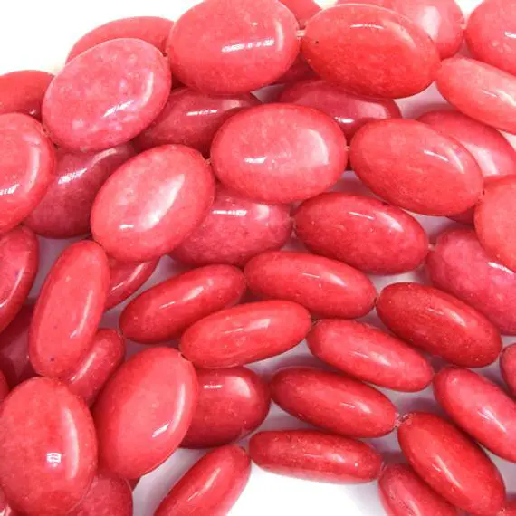 18mm Pink Jade Flat Oval Beads 15.5" Strand S2 36745
