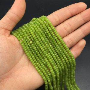 Shop Green Jade Beads! 2x4mm Dyed Jade Rondelle Beads Apple Green Jade Rondelle Beads 4×2 mm Tiny Jade Spacers Rondelles Jewelry Beads Supplies 15.5"/Strand | Natural genuine beads Jade beads for beading and jewelry making.  #jewelry #beads #beadedjewelry #diyjewelry #jewelrymaking #beadstore #beading #affiliate #ad