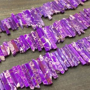 Shop Jasper Bead Shapes! Purple Jasper Stick Beads Sea Sediment Jasper Slice Spike Beads Points Top Drilled Imperial Jasper 4-6*14-48mm 15.5" Full Strand | Natural genuine other-shape Jasper beads for beading and jewelry making.  #jewelry #beads #beadedjewelry #diyjewelry #jewelrymaking #beadstore #beading #affiliate #ad