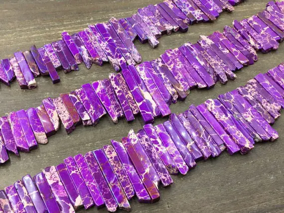 Purple Jasper Stick Beads Sea Sediment Jasper Slice Spike Beads Points Top Drilled Imperial Jasper 4-6*14-48mm 15.5" Full Strand