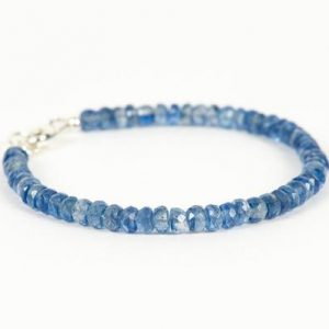 Shop Kyanite Jewelry! Translucent Royal Kyanite Faceted 4.5mm Rondells Bracelet, Natural Gemstone Delicate Bracelet, Handmade Gemstone Jewelry | Natural genuine Kyanite jewelry. Buy crystal jewelry, handmade handcrafted artisan jewelry for women.  Unique handmade gift ideas. #jewelry #beadedjewelry #beadedjewelry #gift #shopping #handmadejewelry #fashion #style #product #jewelry #affiliate #ad