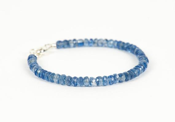 Translucent Royal Kyanite Faceted 4.5mm Rondells Bracelet, Natural Gemstone Delicate Bracelet, Handmade Gemstone Jewelry