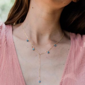 Shop Kyanite Necklaces! Blue kyanite stone beaded lariat necklace. Blue kyanite crystal rose gold lariat necklace. Kyanite blue gold lariat chain y shaped necklace. | Natural genuine Kyanite necklaces. Buy crystal jewelry, handmade handcrafted artisan jewelry for women.  Unique handmade gift ideas. #jewelry #beadednecklaces #beadedjewelry #gift #shopping #handmadejewelry #fashion #style #product #necklaces #affiliate #ad
