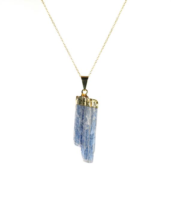 Kyanite Necklace - Raw Crystal - Blue Kyanite - Serenity - Healing Necklace - A Gold Topped Blue Kyanite On A 14k Gold Filled Chain