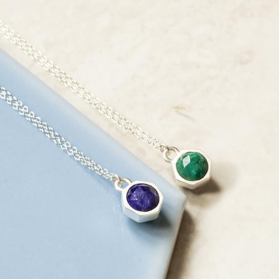 Sterling Silver Gemstone Necklace Double Sided Pendant Green Blue Kyanite Necklace Unusual Necklace