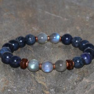 Dumortierite & Labradorite Bracelet, 8mm Wrist Mala Beads, Healing Crystals, Yoga Bracelet, Boho Chic, Tranquility, Stress Anxiety Relief | Natural genuine Dumortierite bracelets. Buy crystal jewelry, handmade handcrafted artisan jewelry for women.  Unique handmade gift ideas. #jewelry #beadedbracelets #beadedjewelry #gift #shopping #handmadejewelry #fashion #style #product #bracelets #affiliate #ad