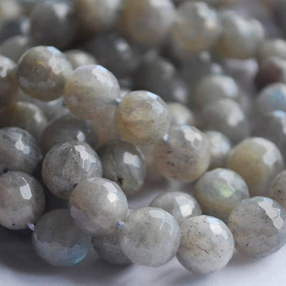 Natural Labradorite Semi-precious Gemstone Faceted Round Beads - 6mm, 8mm, 10mm, 12mm Sizes - 15" Strand