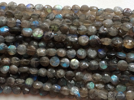 6-7mmlabradorite Faceted Coin Beads, Natural Labradorite Straight Drill Faceted Coins, 13in Labradorite For Jewelry (1st To 5st Options)