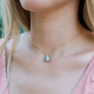 Shop Labradorite Pendants! Tiny raw grey labradorite gemstone pendant choker necklace in gold, silver, bronze or rose gold. 14" chain with 2" extender | Natural genuine Labradorite pendants. Buy crystal jewelry, handmade handcrafted artisan jewelry for women.  Unique handmade gift ideas. #jewelry #beadedpendants #beadedjewelry #gift #shopping #handmadejewelry #fashion #style #product #pendants #affiliate #ad