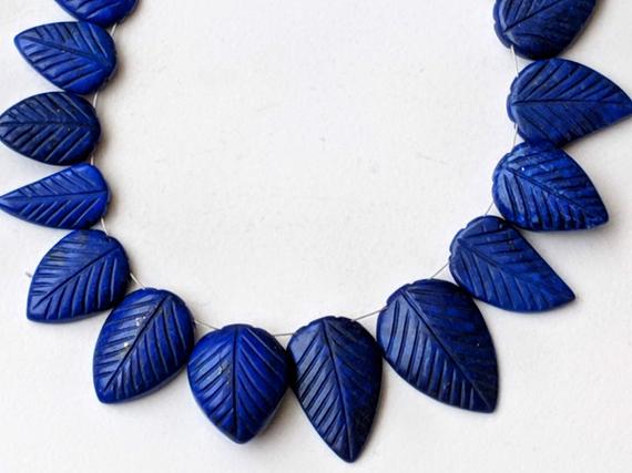 13-18mm Lapis Lazuli Hand Carved Leaf Pear Beads, 9 Pcs Natural Lapis Lazuli Fancy Pear Beads, Lapis Hand Carved Heart Beads - Pdg126
