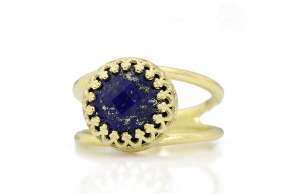 Aa Grade Lapis Ring · 14k Gold Ring · Vintage Ring · Gold Crown Ring · Solitaire Ring · September Birthstone Ring · Gemstone Ring