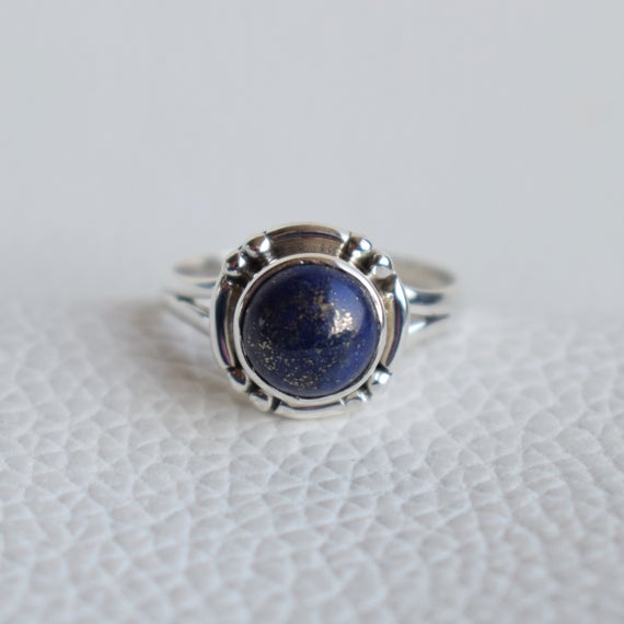 Natural Lapis Ring, Round Lapis Lazuli Designer Ring, Handmade 925 Sterling Silver Ring, Gift For Sister, Taurus Birthstone Ring