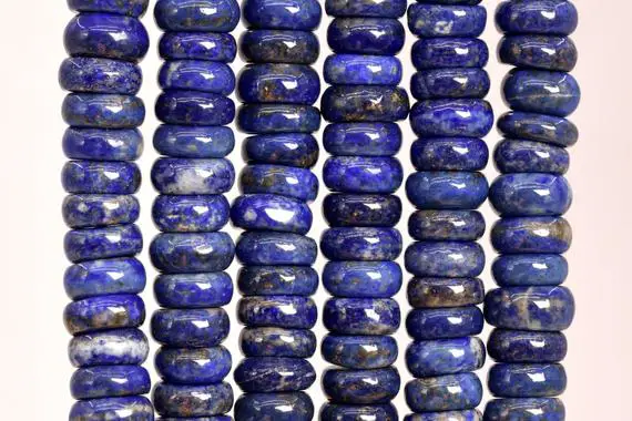 Genuine Natural Lapis Lazuli Gemstone Beads 10x3-6mm Deep Blue Rondelle A Quality Loose Beads (108741)