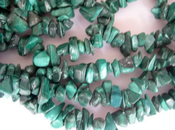 5mm To 7mm Approx Malachite Gemstone Beads, Gemstone Chips, Malachite Chips, 32 Inches, Chip Size, Green Chips (1strand To 5strands Options)
