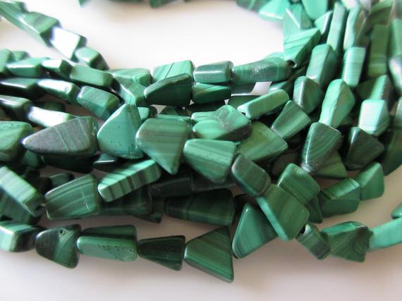 Malachite Fancy Triangle Bead Necklace, Natural Malachite Beads, 8.5mm To 10.5mm Beads, 16 Inch Strand, Sold As 1 Strand/5 Strand, Sku-2588