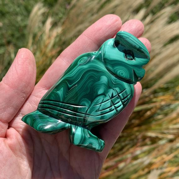 Malachite Owl 2.9" - Carved Animal - Natural Semiprecious Gemstone - Collectable - Gift - Home Decor- Meditation Stone- Healing Crystal 221g