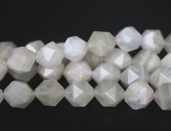 Natural White Moonstone Faceted Nugget Beads,6mm/8mm/10mm/12mm Faceted Moonstone Nugget Beads,15 Inches One Starand