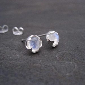 Shop Moonstone Earrings! Moonstone stud earrings, sterling silver, rainbow color, rose cut, silver studs, round studs, genuine gemstone, blue flash studs, 7 mm | Natural genuine Moonstone earrings. Buy crystal jewelry, handmade handcrafted artisan jewelry for women.  Unique handmade gift ideas. #jewelry #beadedearrings #beadedjewelry #gift #shopping #handmadejewelry #fashion #style #product #earrings #affiliate #ad